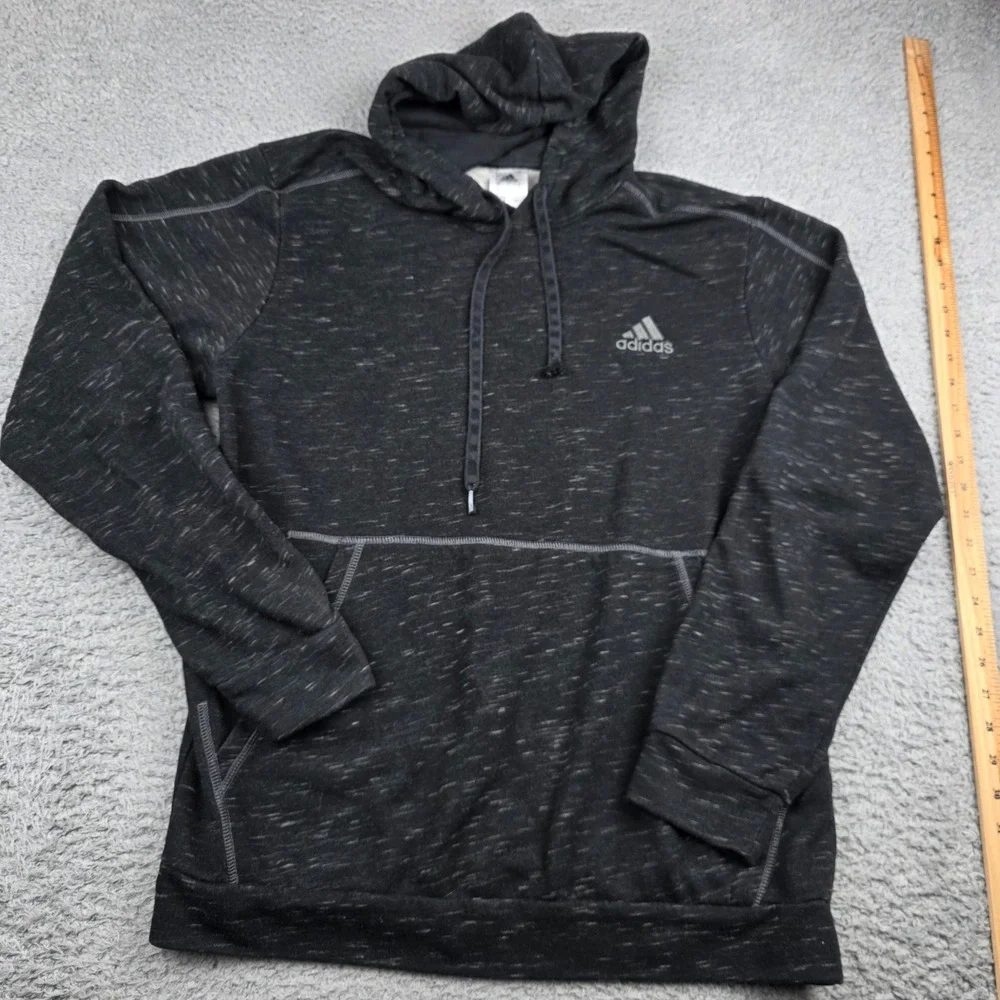 Adidas Hoodie Mens Large Black Heathered Space Dye‎ Pullover GK8910